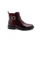 WINE RED BUCKLE DETAIL FLAT CHELSEA ANKLE BOOTS