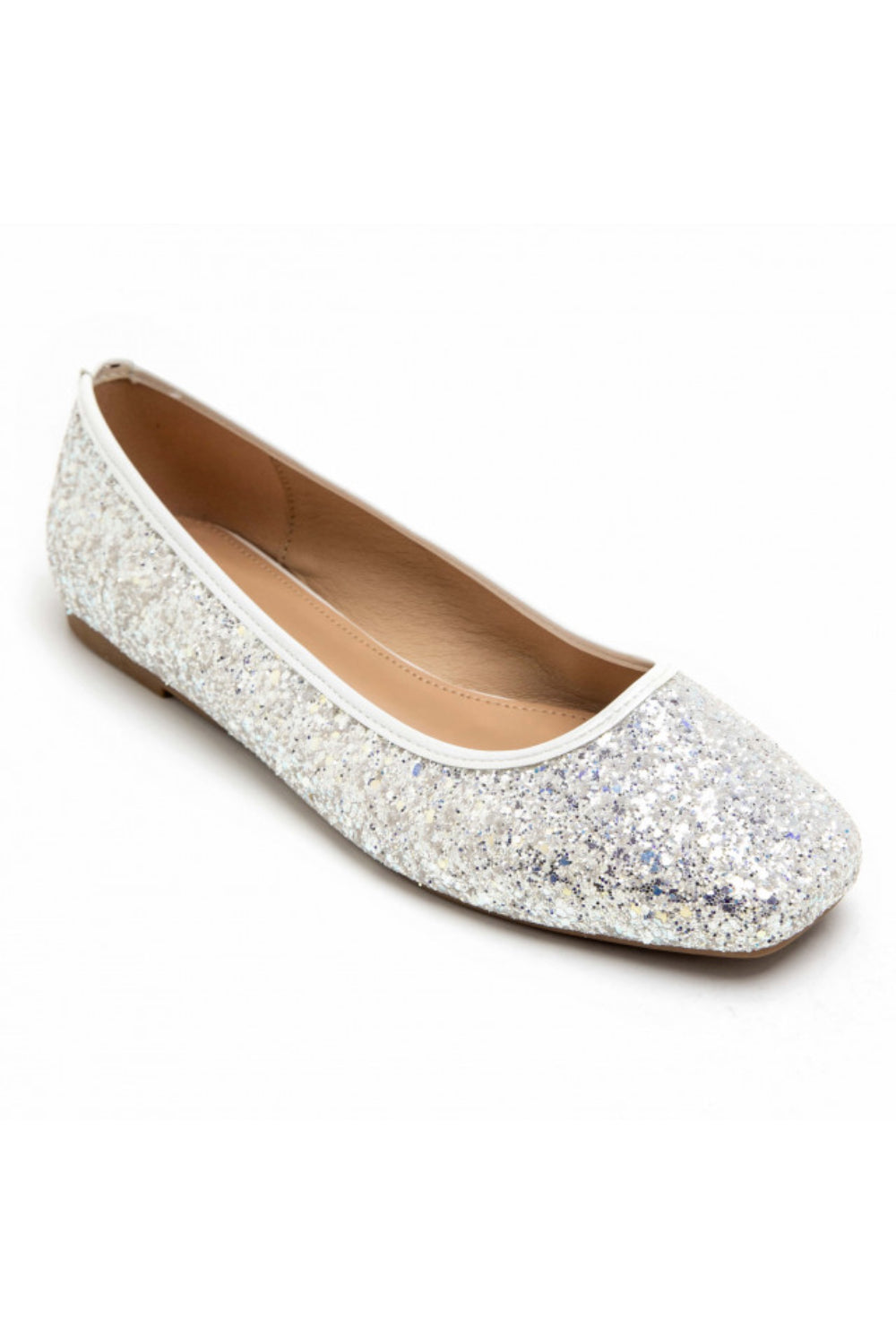 SILVER GLITTER DETAIL BALLET FLATS SLIP ON BALLERINA SHOES