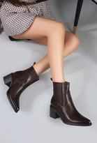 HEELED COWBOY POINTED ANKLE BOOTS IN BROWN
