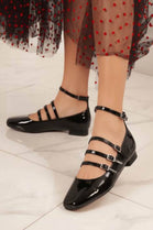 Women's Black Patent Multi-Buckle Mary Jane Flats
