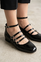 Women's Black Patent Multi-Buckle Mary Jane Flats