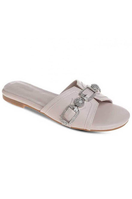 Beige Flat Diamante Detail Sandals