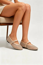 Nude Mesh Rhinestone Mary Jane Flats with Buckle Strap