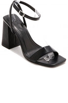 BLACK BLOCK HEELED STRAPPY PARTY SANDALS