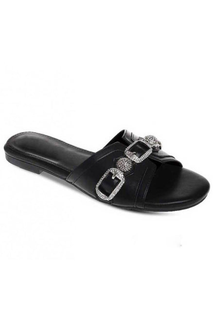 Black Flat Diamante Detail Sandals