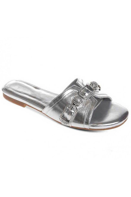 Silver Flat Diamante Detail Sandals