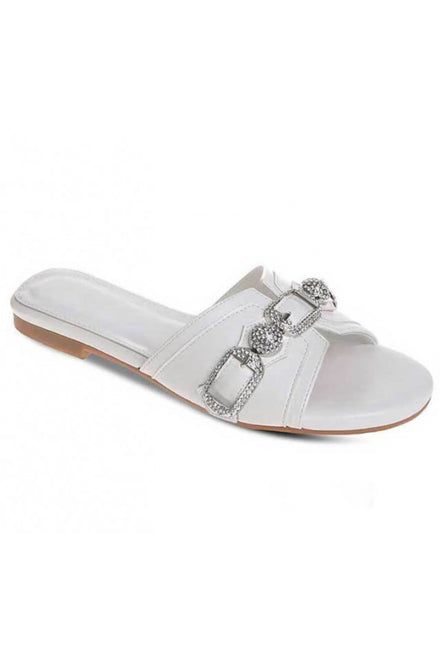 White Flat Diamante Detail Sandals