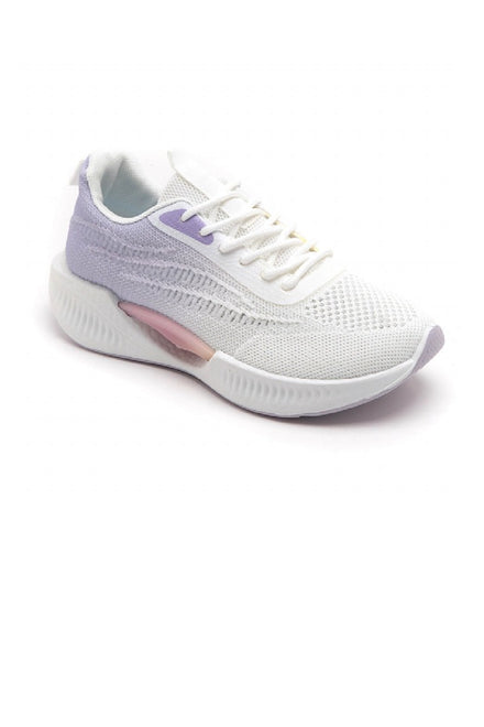 PURPLE WHITE LACE UP FLAT DESIGNER TRAINERS