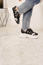 BLACK CHUNKY PLATFORM LACE UP SNEAKERS TRAINERS