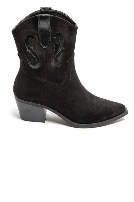 BLACK DESIGNER WESTERN COWBOY ANKLE BOOTS