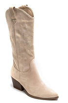 BEIGE EMBROIDERY DETAIL KNEE HIGH WESTERN COWBOY BOOTS