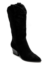 BLACK EMBROIDERY DETAIL KNEE HIGH WESTERN COWBOY BOOTS