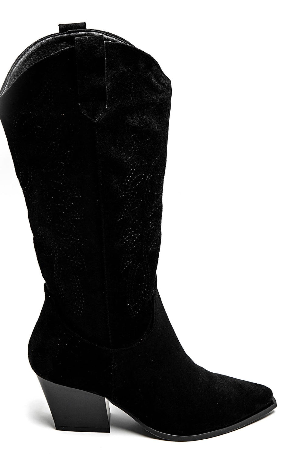 BLACK EMBROIDERY DETAIL KNEE HIGH WESTERN COWBOY BOOTS