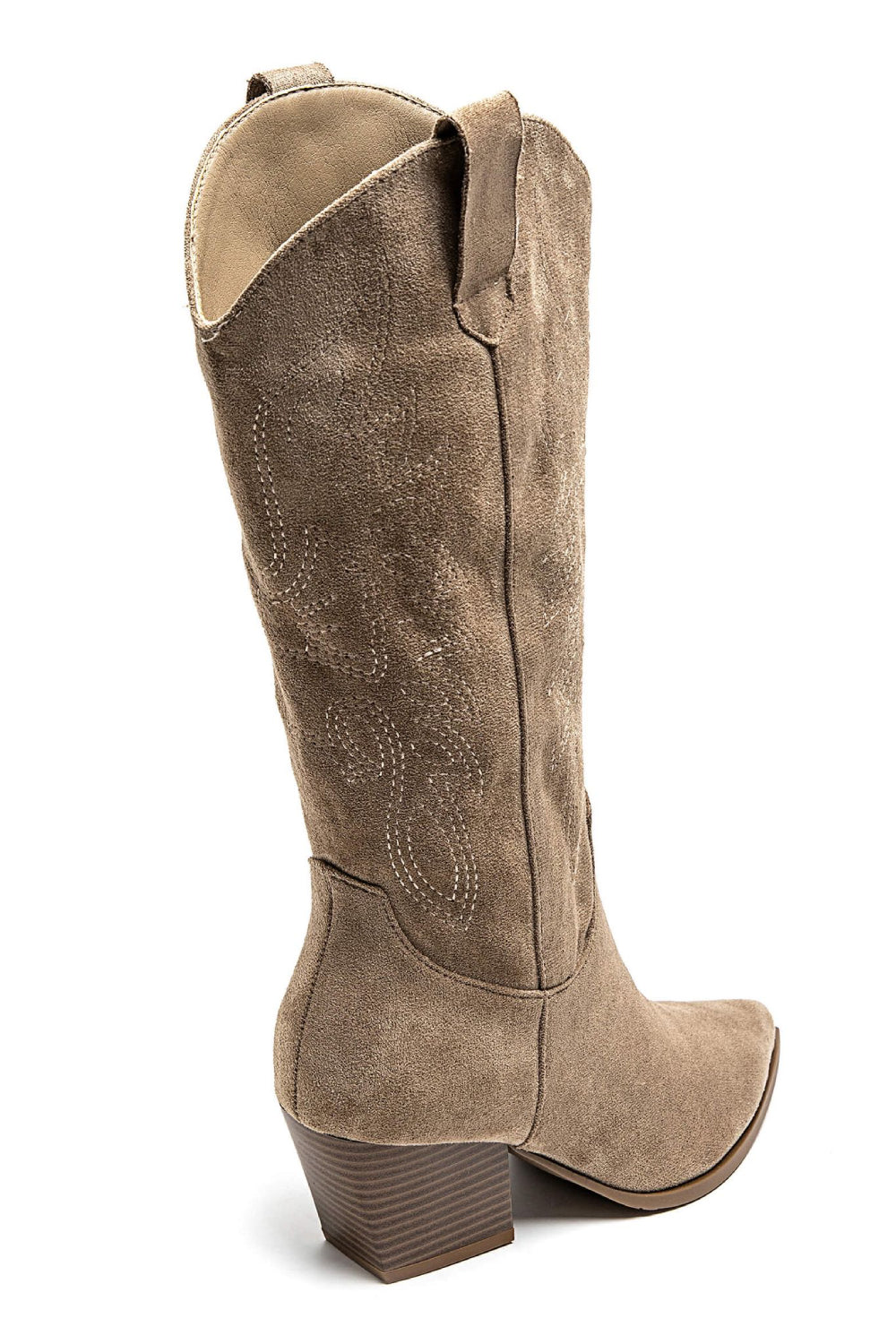 KHAKI EMBROIDERY DETAIL KNEE HIGH WESTERN COWBOY BOOTS