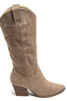 KHAKI EMBROIDERY DETAIL KNEE HIGH WESTERN COWBOY BOOTS