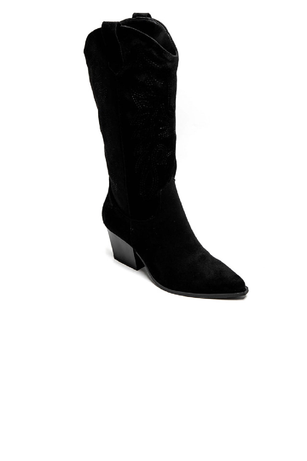 Women’s Black Faux Suede Embroidered Knee-High Western Cowboy Boots