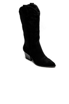 Women’s Black Faux Suede Embroidered Knee-High Western Cowboy Boots