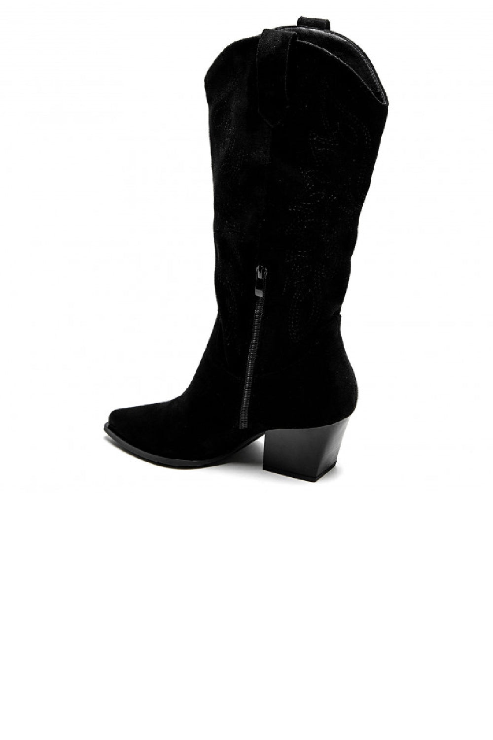 Women’s Black Faux Suede Embroidered Knee-High Western Cowboy Boots