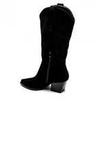Women’s Black Faux Suede Embroidered Knee-High Western Cowboy Boots
