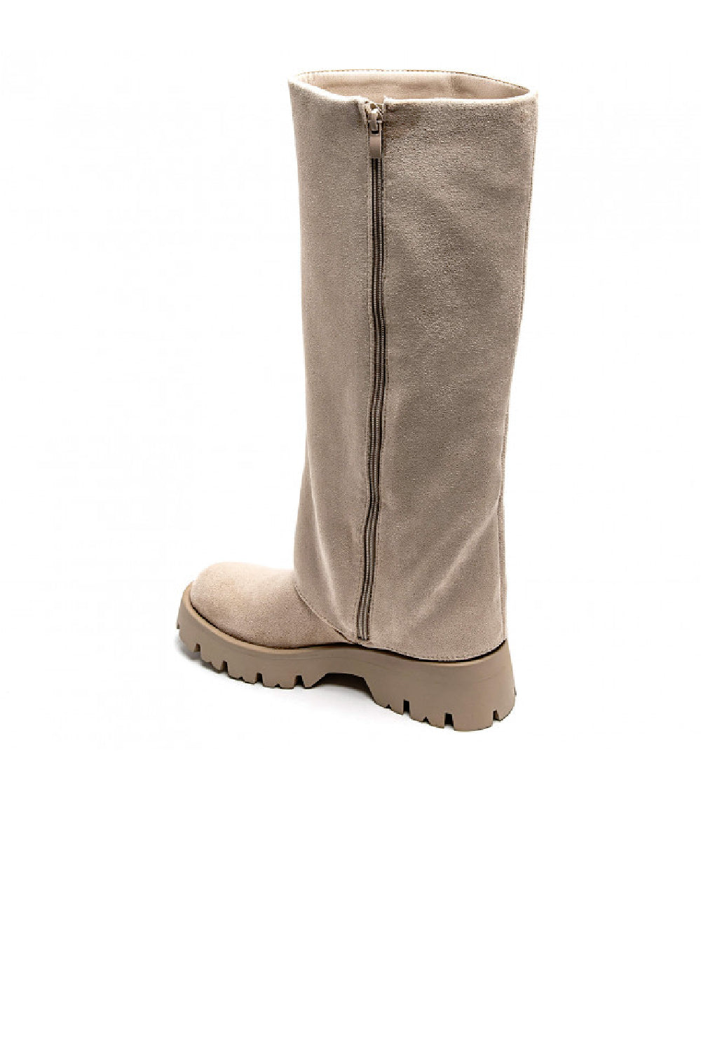 BEIGE FLARED PLATFORM KNEE HIGH FLAT BOOTS