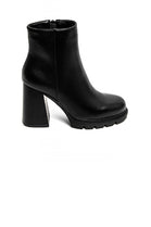 BLACK PU BLOCK HEEL PLATFORM ANKLE BOOTS