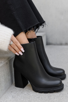 BLACK PU BLOCK HEEL PLATFORM ANKLE BOOTS