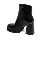 BLACK PU BLOCK HEEL PLATFORM ANKLE BOOTS