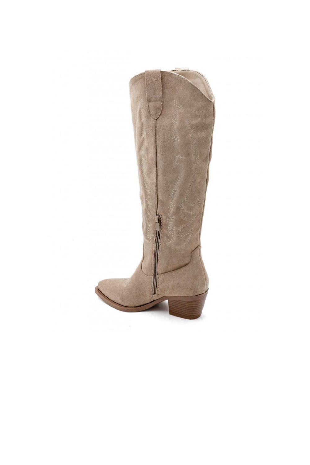 Khaki Faux Suede Knee High Embroidered Cowboy Boots