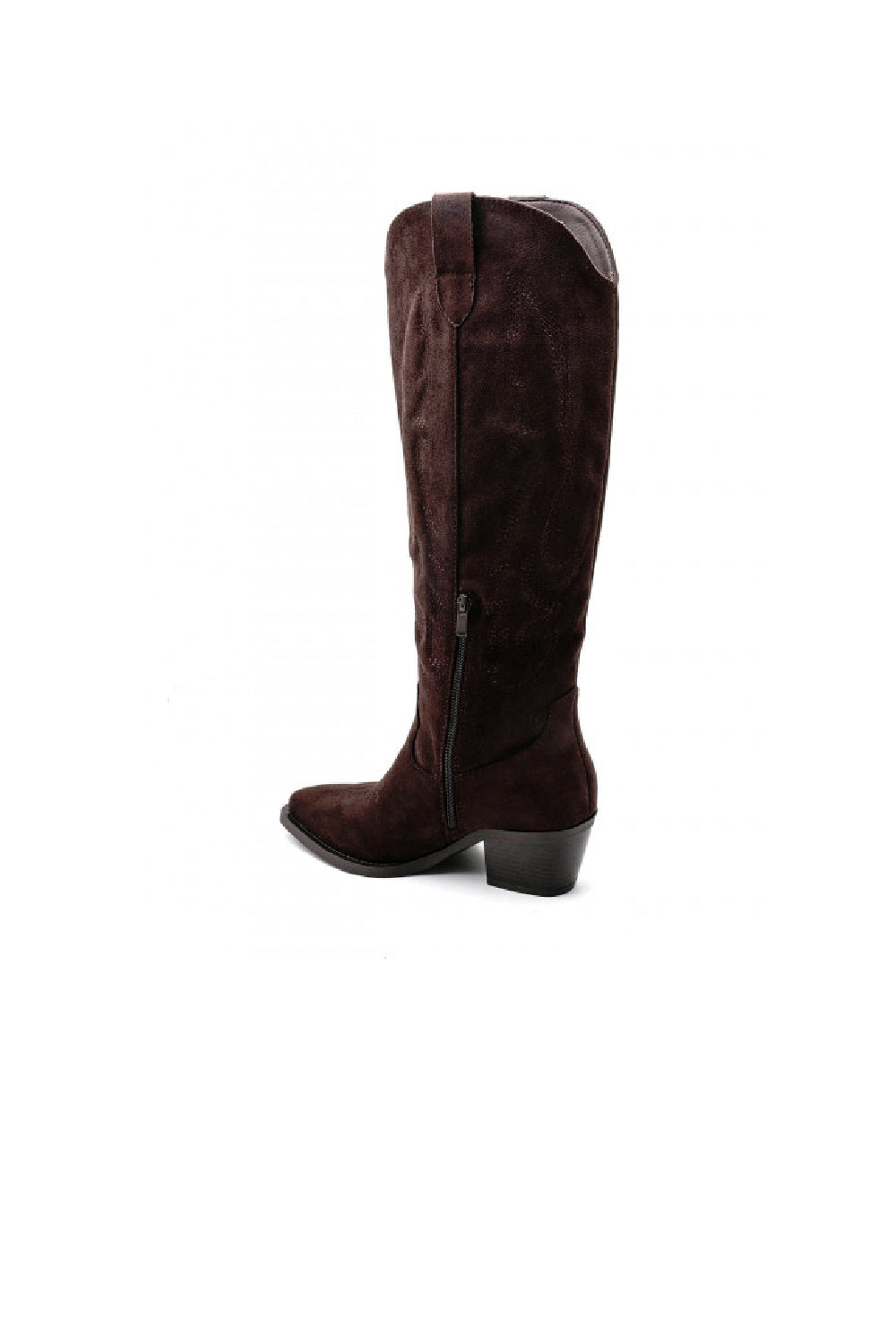 Brown Faux Suede Knee High Embroidered Cowboy Boots