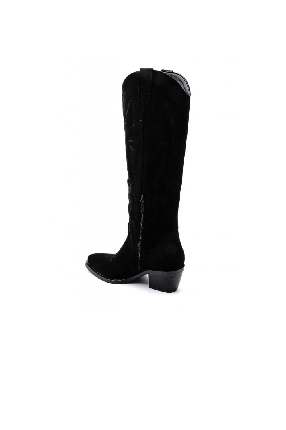 Black Faux Suede Knee High Embroidered Cowboy Boots