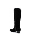 Black Faux Suede Knee High Embroidered Cowboy Boots