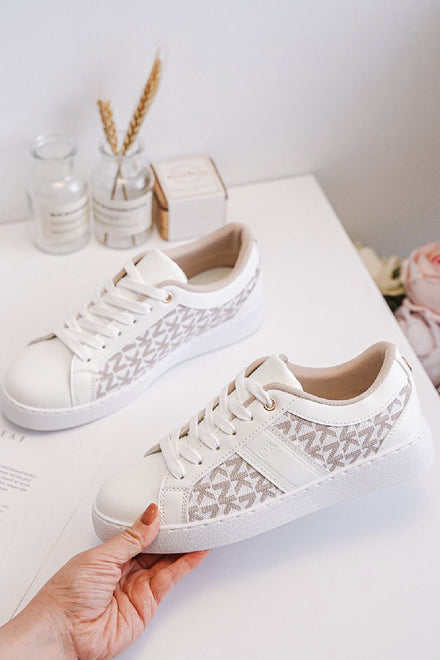 BEIGE LACE UP FLAT DESIGNER CASUAL SNEAKERS TRAINERS
