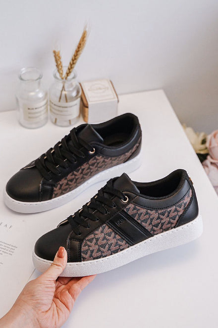 BLACK LACE UP FLAT DESIGNER CASUAL SNEAKERS TRAINERS