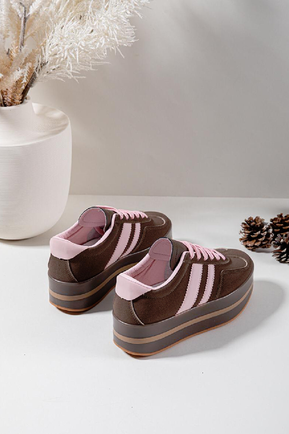 BROWN LACE UP CHUNKY PLATFORM SIDE DETAIL SNEAKER TRAINERS