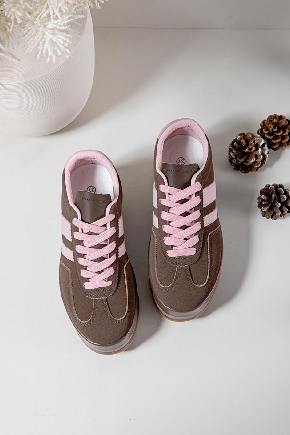 BROWN LACE UP CHUNKY PLATFORM SIDE DETAIL SNEAKER TRAINERS