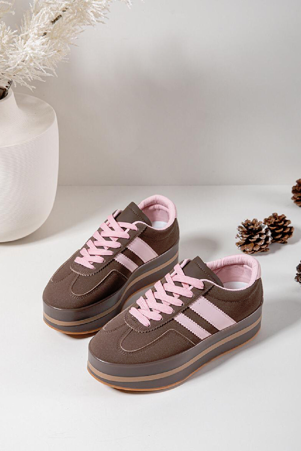 BROWN LACE UP CHUNKY PLATFORM SIDE DETAIL SNEAKER TRAINERS