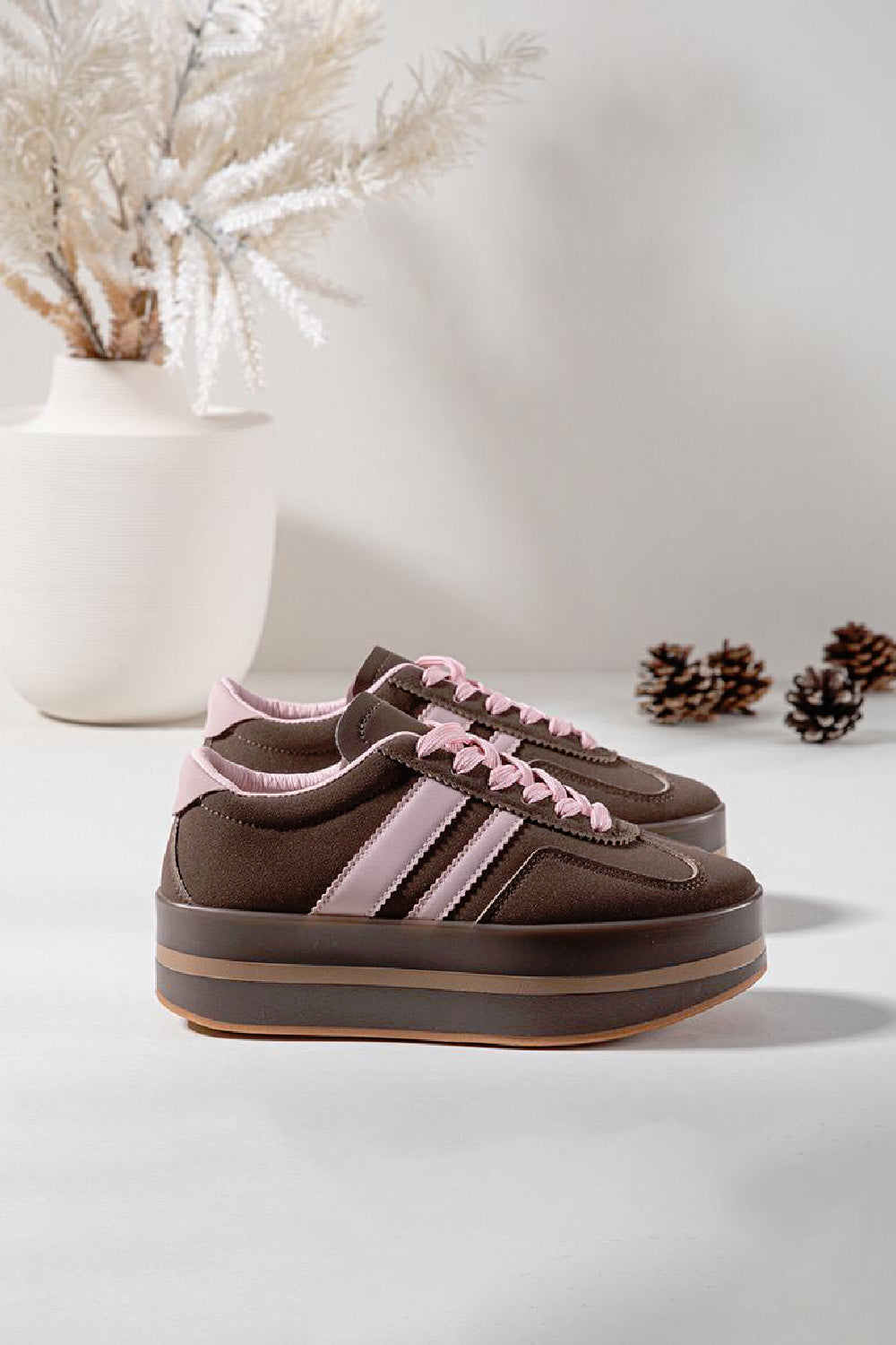 BROWN LACE UP CHUNKY PLATFORM SIDE DETAIL SNEAKER TRAINERS