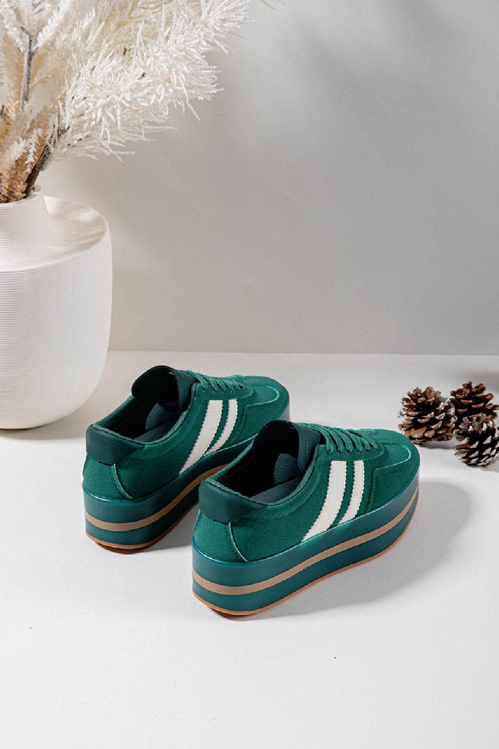 GREEN LACE UP CHUNKY PLATFORM SIDE DETAIL SNEAKER TRAINERS