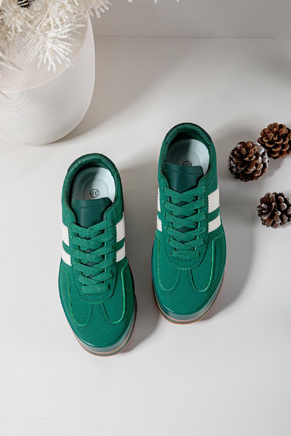GREEN LACE UP CHUNKY PLATFORM SIDE DETAIL SNEAKER TRAINERS