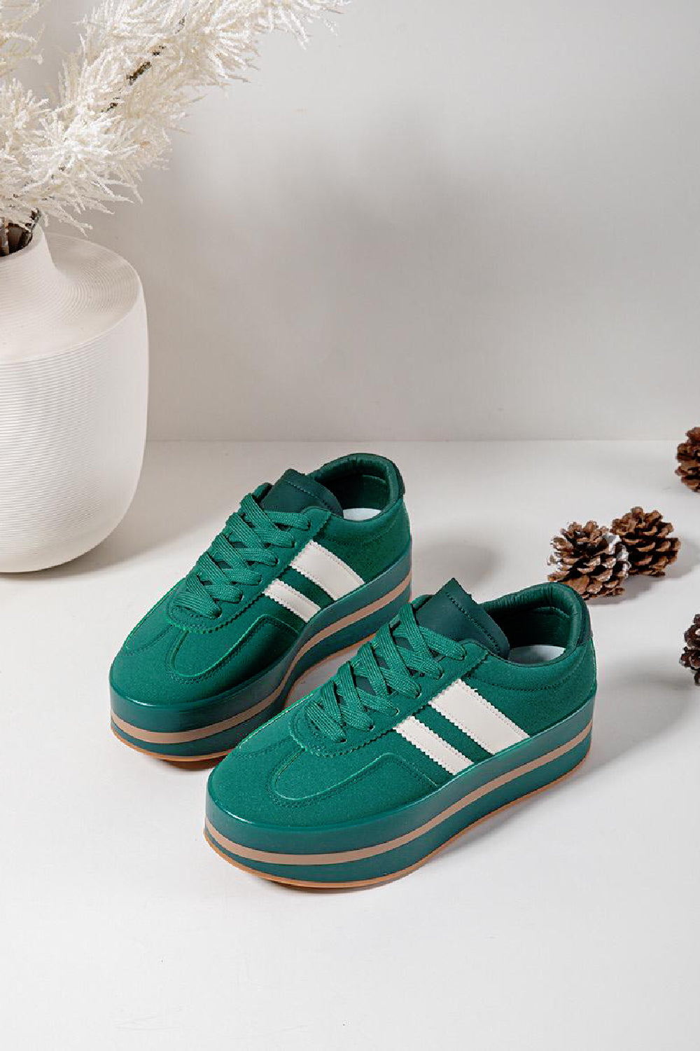 GREEN LACE UP CHUNKY PLATFORM SIDE DETAIL SNEAKER TRAINERS