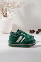 GREEN LACE UP CHUNKY PLATFORM SIDE DETAIL SNEAKER TRAINERS