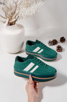 GREEN LACE UP CHUNKY PLATFORM SIDE DETAIL SNEAKER TRAINERS