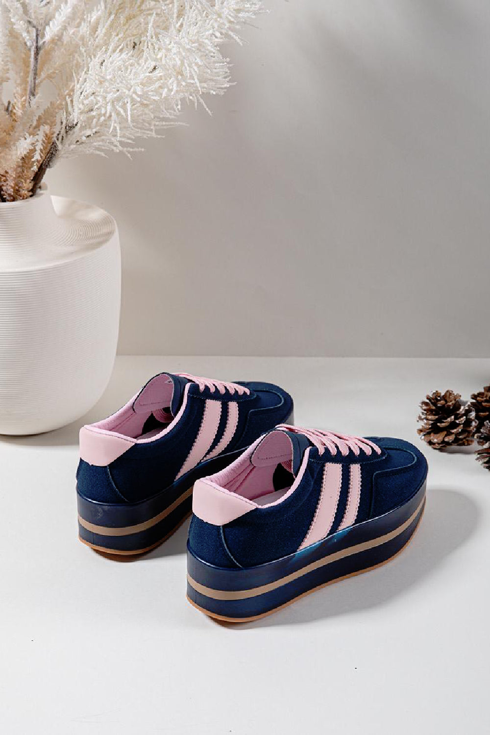 NAVY LACE UP CHUNKY PLATFORM SIDE DETAIL SNEAKER TRAINERS