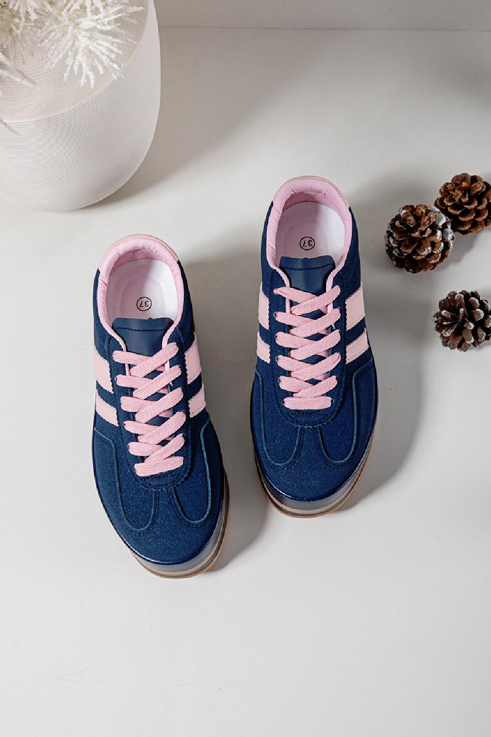 NAVY LACE UP CHUNKY PLATFORM SIDE DETAIL SNEAKER TRAINERS