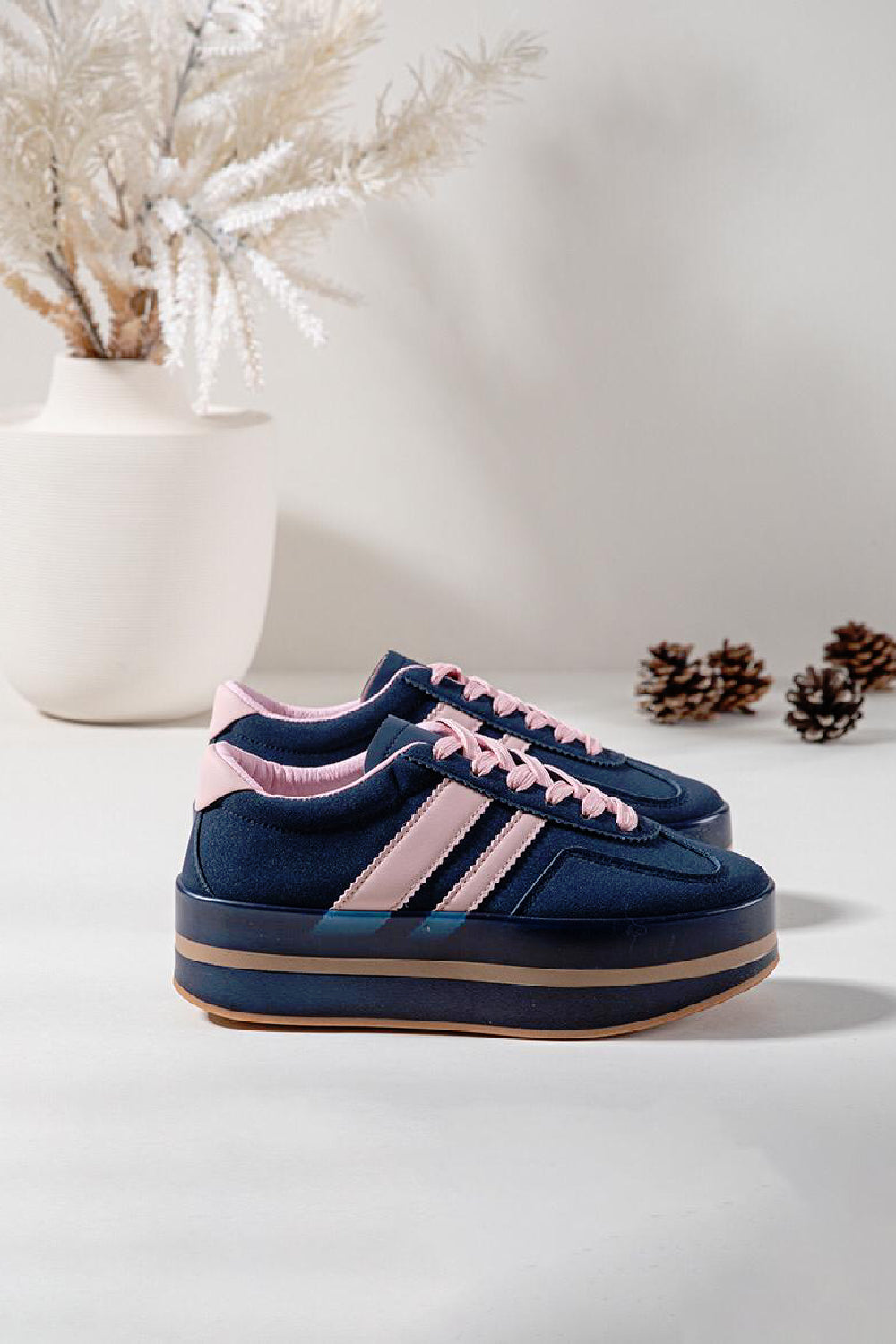 NAVY LACE UP CHUNKY PLATFORM SIDE DETAIL SNEAKER TRAINERS