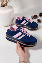 NAVY LACE UP CHUNKY PLATFORM SIDE DETAIL SNEAKER TRAINERS