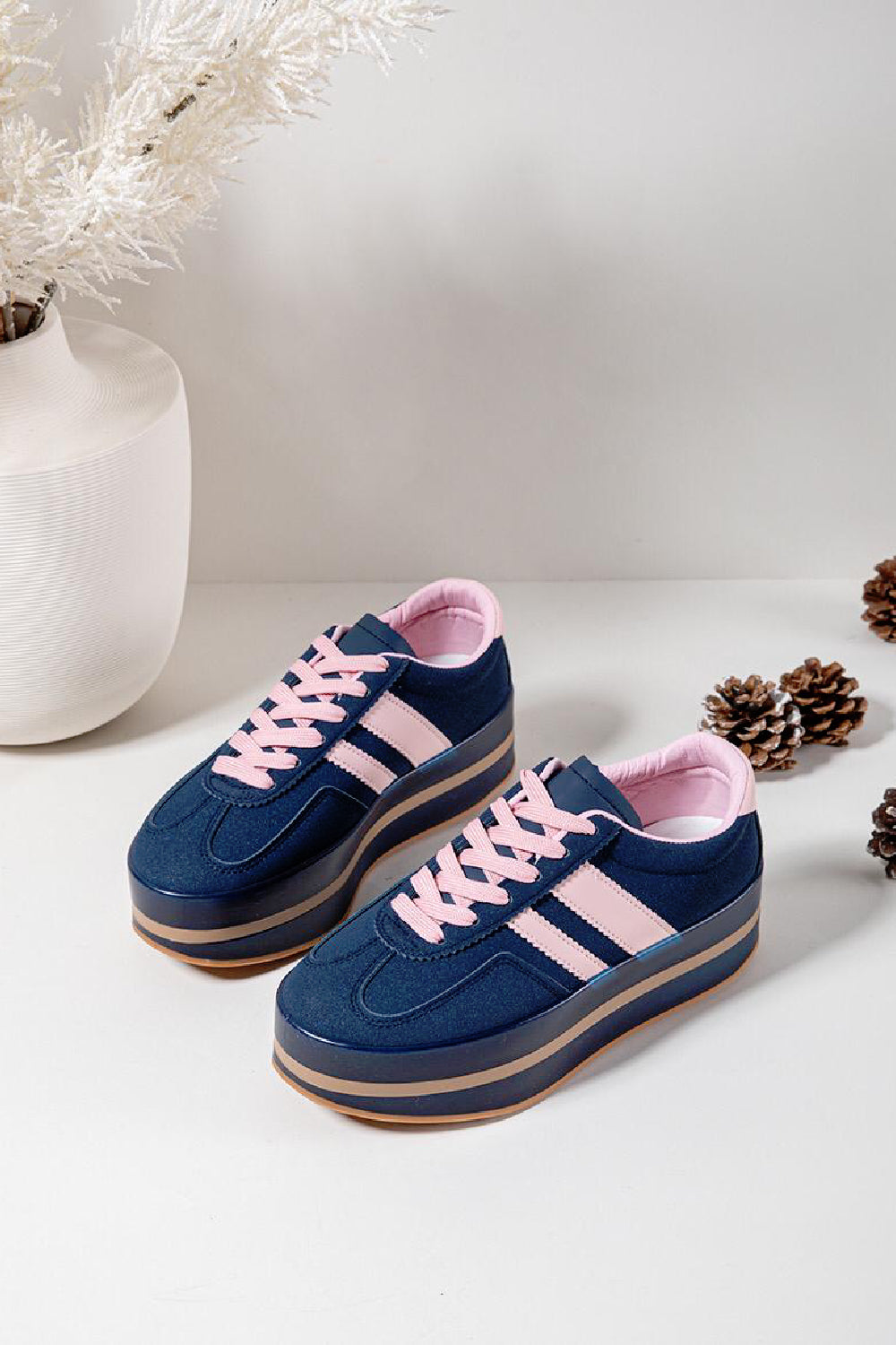 NAVY LACE UP CHUNKY PLATFORM SIDE DETAIL SNEAKER TRAINERS