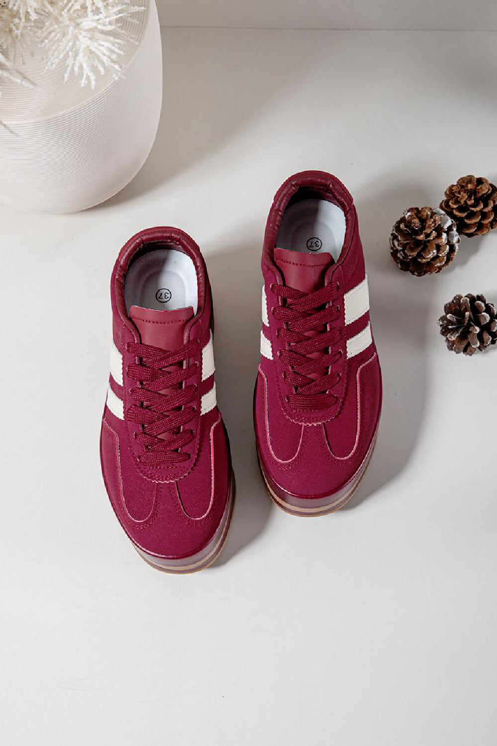 WINE LACE UP CHUNKY PLATFORM SIDE DETAIL SNEAKER TRAINERS
