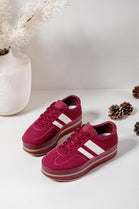 WINE LACE UP CHUNKY PLATFORM SIDE DETAIL SNEAKER TRAINERS
