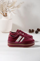 WINE LACE UP CHUNKY PLATFORM SIDE DETAIL SNEAKER TRAINERS